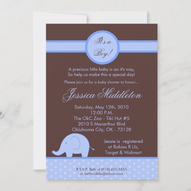 invitation de baby shower d'éléphant de mod du (Devant)