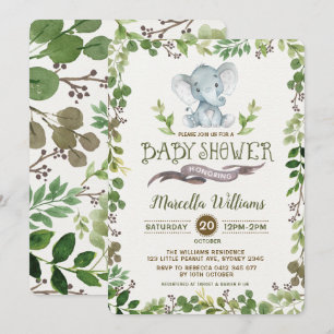 Invitation de baby shower d'éléphant de verdure