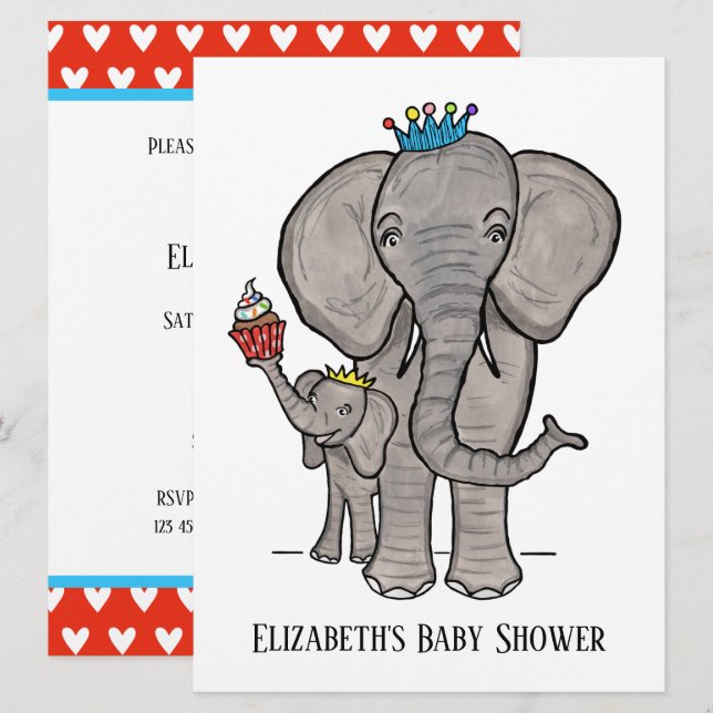 Invitation de Baby shower d'éléphant mignon person (Devant / Derrière)