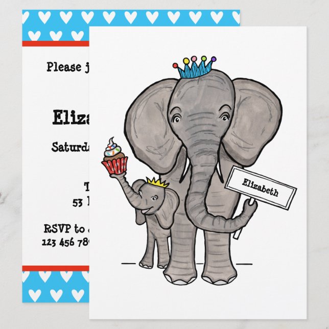 Invitation de Baby shower d'éléphant mignon person (Devant / Derrière)