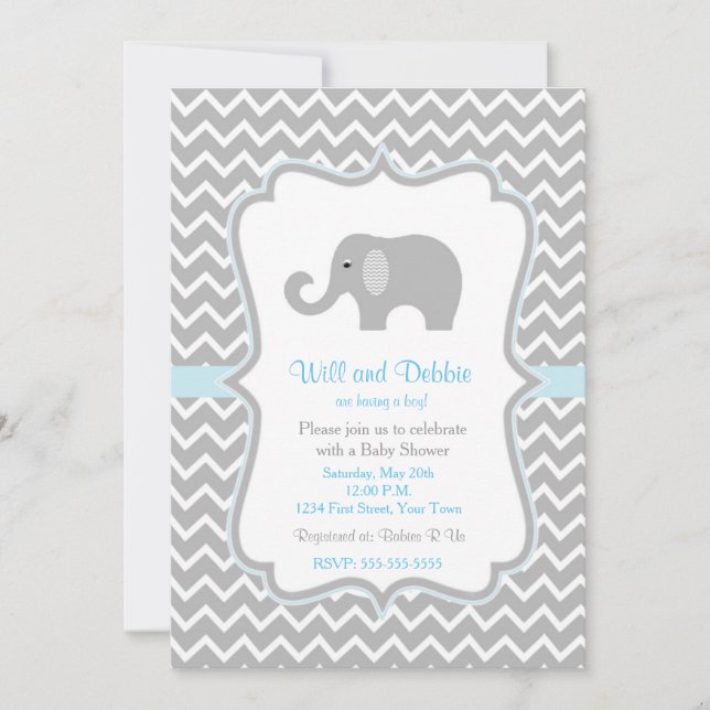 Invitation de baby shower d'éléphant pour des (Devant)
