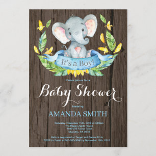 Invitation de Baby shower d'éléphant rustique