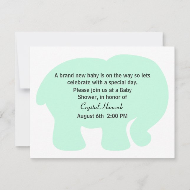 Invitation de Baby shower d'éléphant vert à la men (Devant)