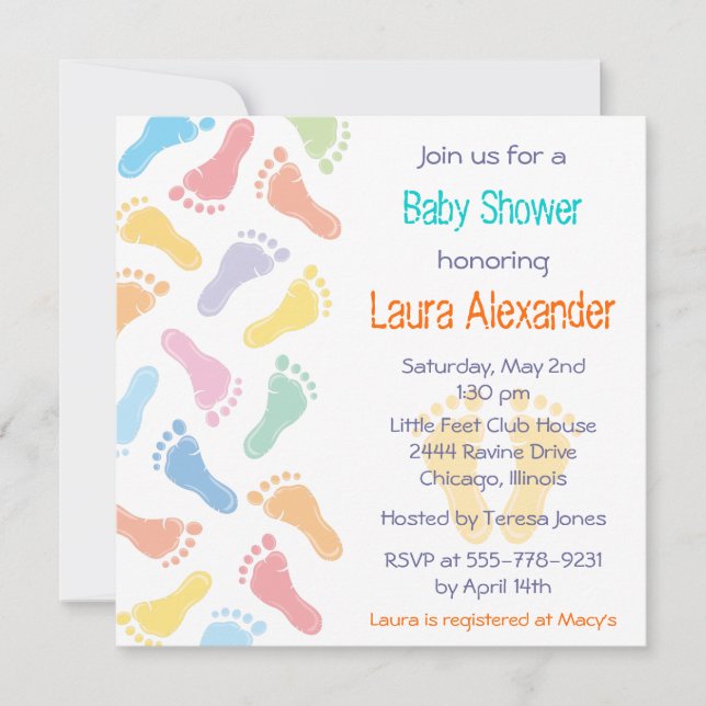 Invitation de baby shower d'empreintes de pas de (Devant)