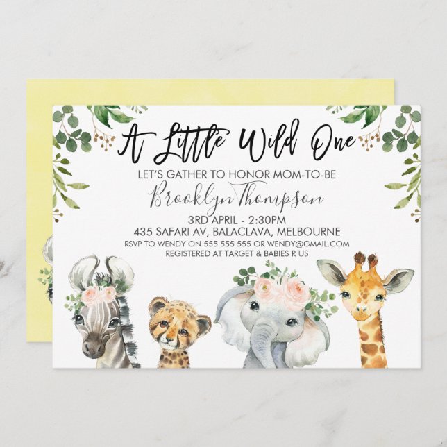 Invitation de Baby shower des animaux Safari neutr (Devant / Derrière)