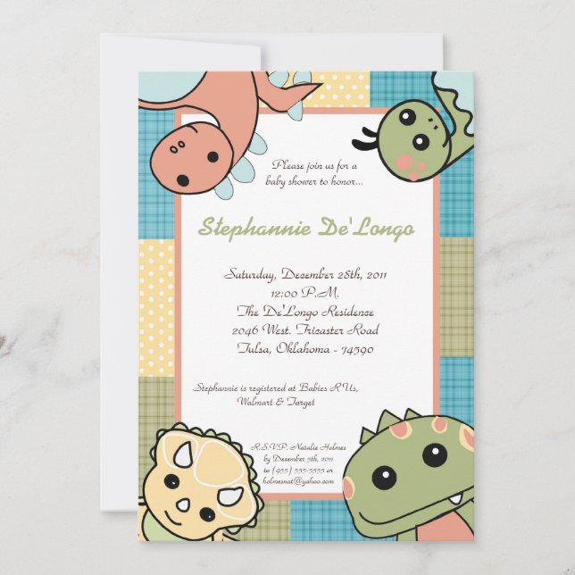 Invitation de baby shower des dinosaures T Rex de (Devant)