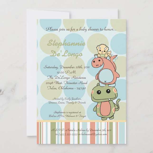 Invitation de baby shower des dinosaures T Rex de (Devant)
