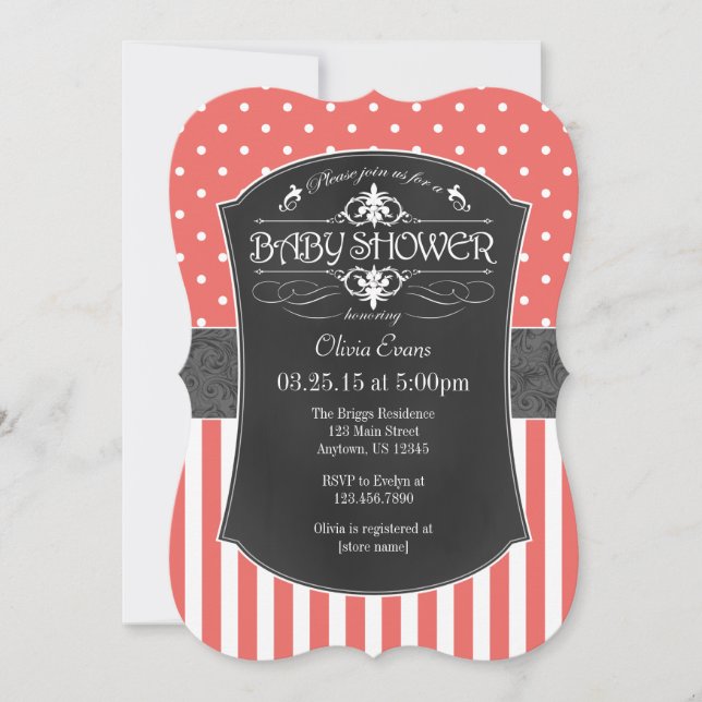 Invitation de Baby shower des rayures de tableau n (Devant)
