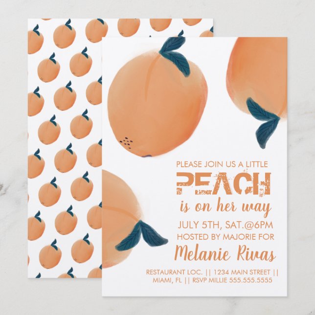 Invitation de Baby Shower d'été avec Fruit de Pêch (Devant / Derrière)