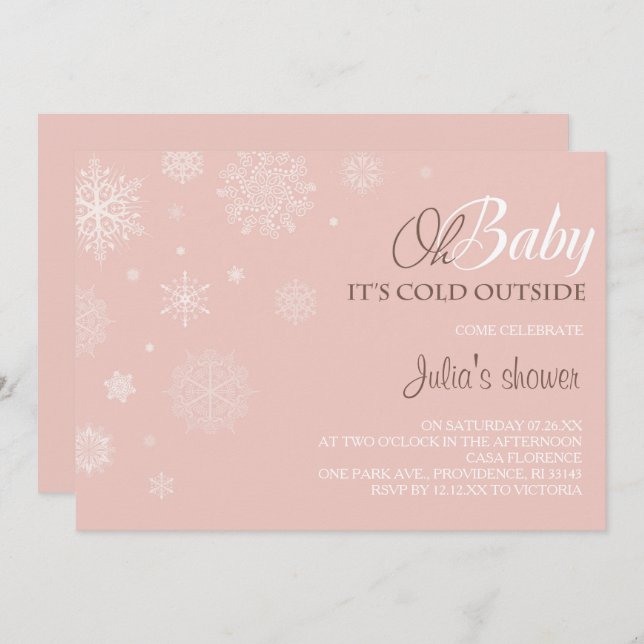 Invitation de Baby shower d'hiver - rose pâle (Devant / Derrière)