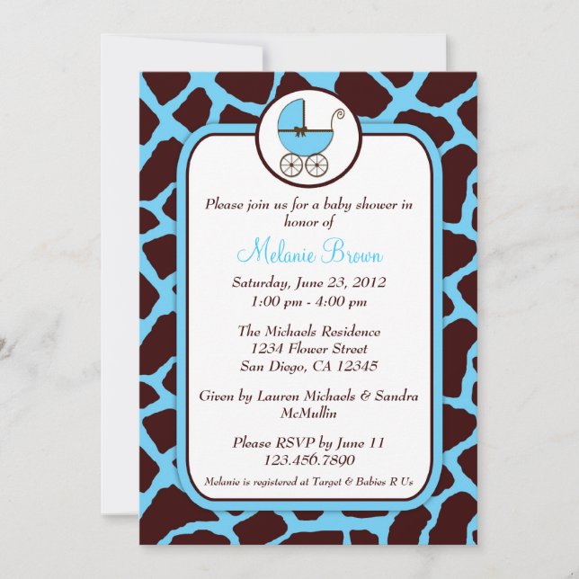 Invitation de Baby shower d'impression de girafe b (Devant)
