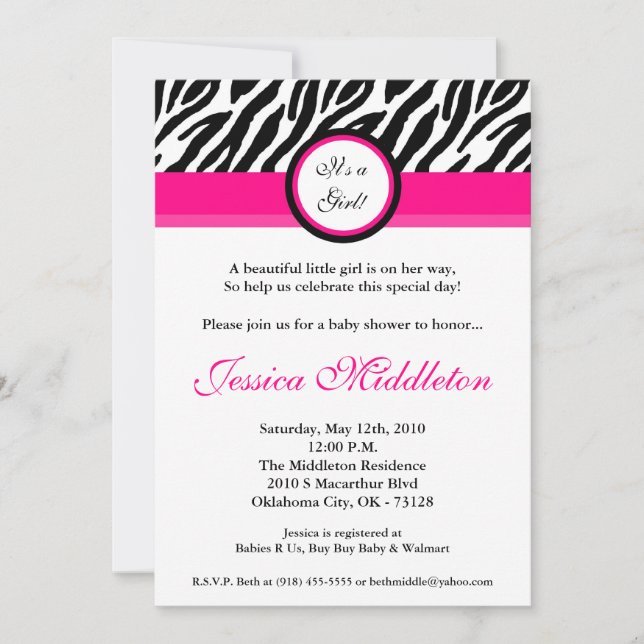 Invitation de Baby shower d'impression en rose cha (Devant)