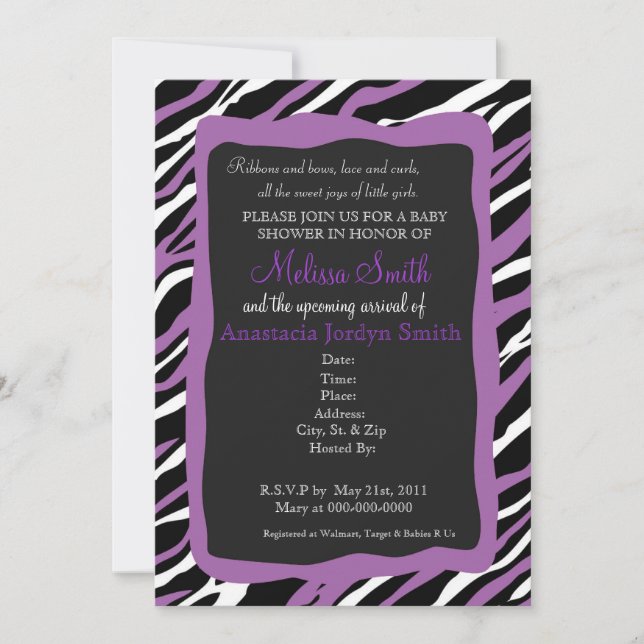 Invitation de Baby shower d'impression Zebra - Pur (Devant)