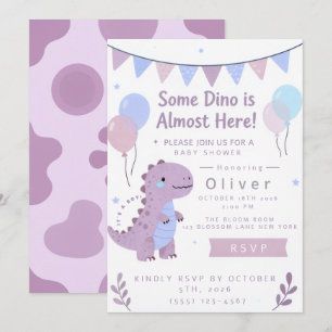 Invitation de Baby Shower Dino Violet