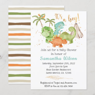 Invitation de Baby shower Dinosaure Jurassique sau