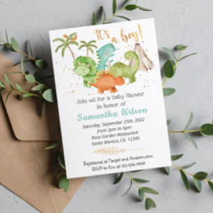 Invitation de Baby shower Dinosaure Jurassique sau