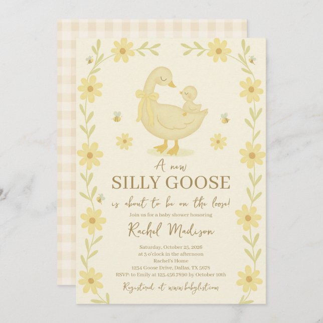 Invitation de Baby shower d'oie (Devant / Derrière)