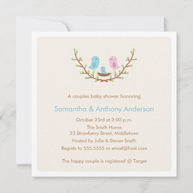 Invitation de baby shower d'oiseau de couples - (Devant)