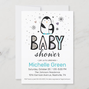 Invitation de Baby shower Doodin Winter Penguin