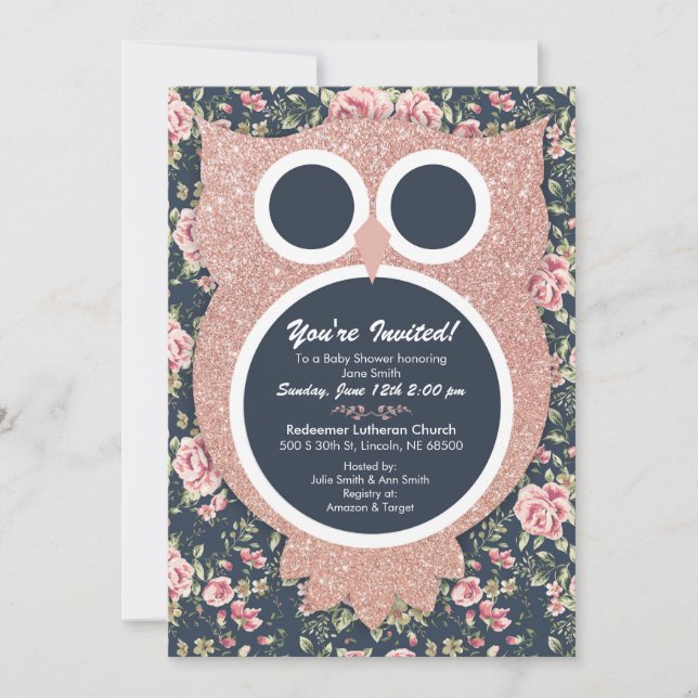 invitation de baby shower d'or Rose (Devant)