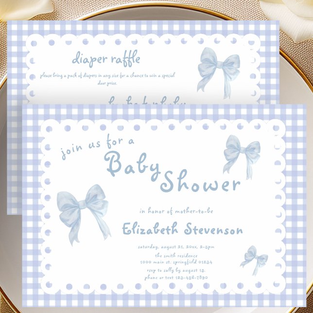 Invitation de baby shower double face à carreaux b (Créateur téléchargé)