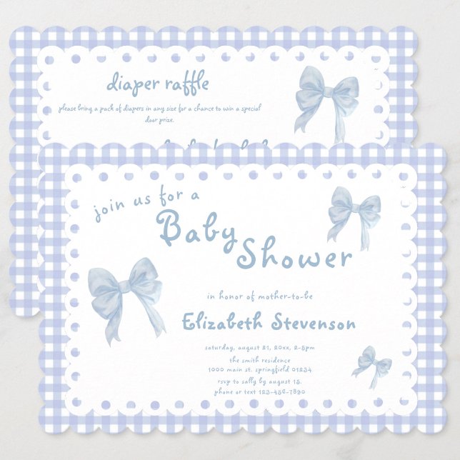 Invitation de baby shower double face à carreaux b (Créateur téléchargé)