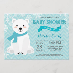 Invitation de baby shower d'ours blanc d'Aqua