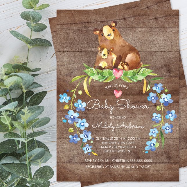 Invitation de Baby shower d'ours de bois rustique (Créateur téléchargé)