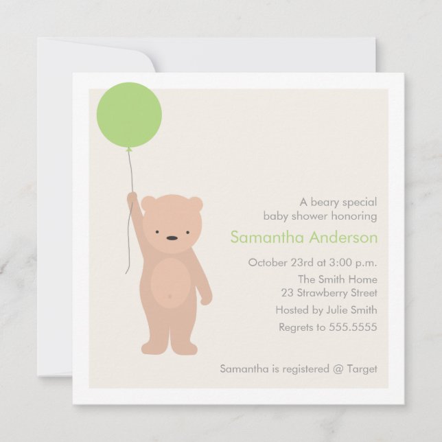 Invitation de baby shower d'ours de nounours - (Devant)