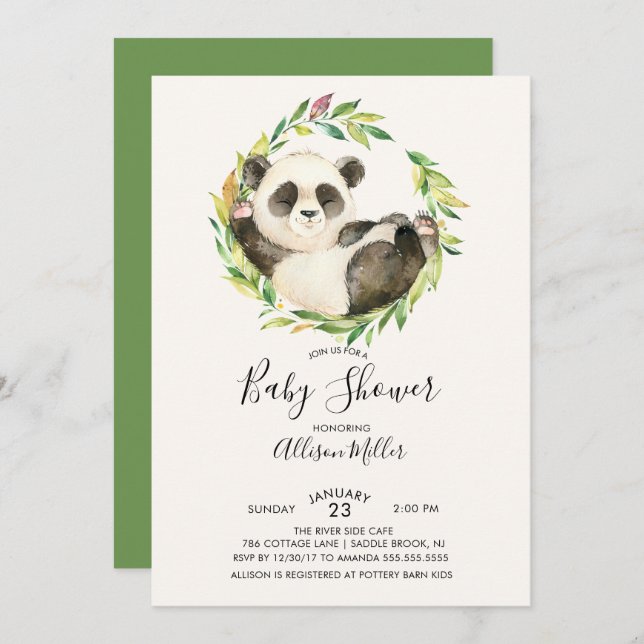 Invitation de Baby shower d'ours doux Panda (Devant / Derrière)
