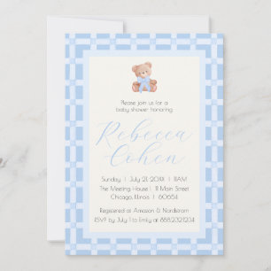 Invitation de Baby shower d'ours En vichy classiqu