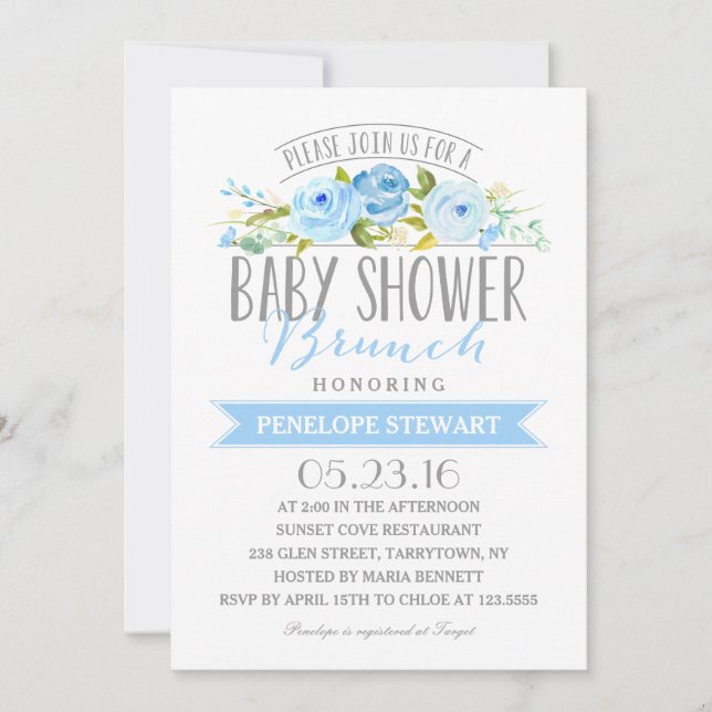 Invitation de baby shower du bleu | de brunch de (Devant)