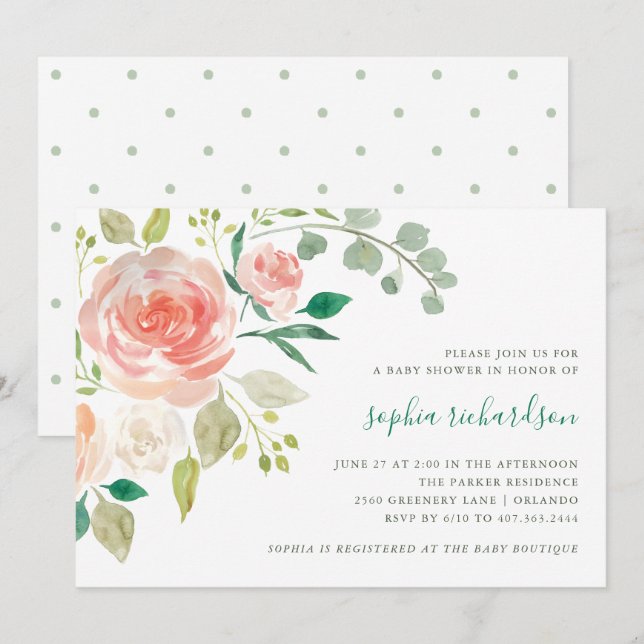 Invitation de baby shower du bouquet | de pêche (Devant / Derrière)