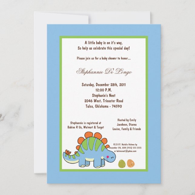 invitation de baby shower du dinosaure 5x7 (Devant)