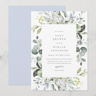 Invitation de Baby shower Dusty Blue Florals