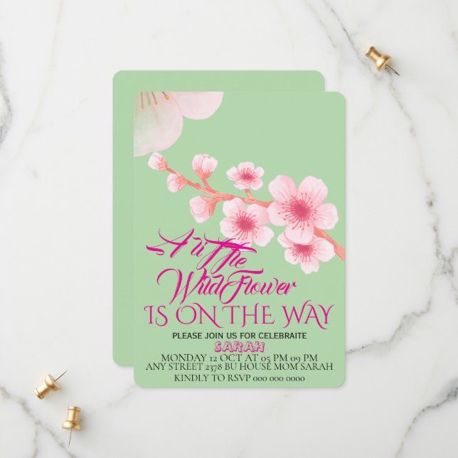 Invitation de baby shower Editable Une Petite Fleu (Devant/Arrière en situation)