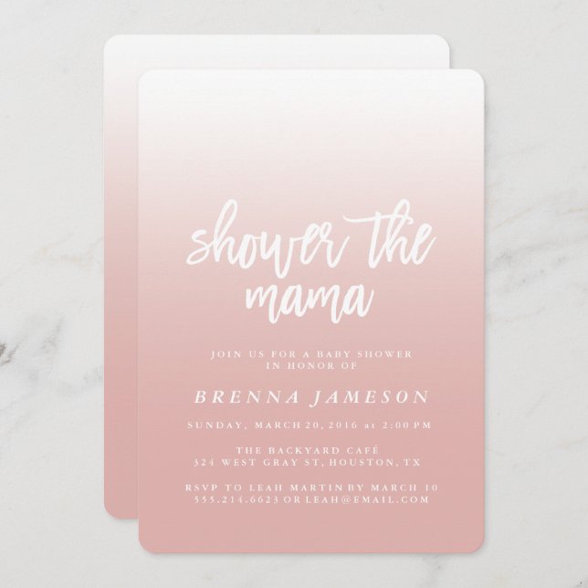 Invitation de Baby shower élégant rose Ombre (Devant / Derrière)