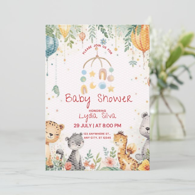Invitation de baby shower élégante à l'aquarelle (Debout devant)