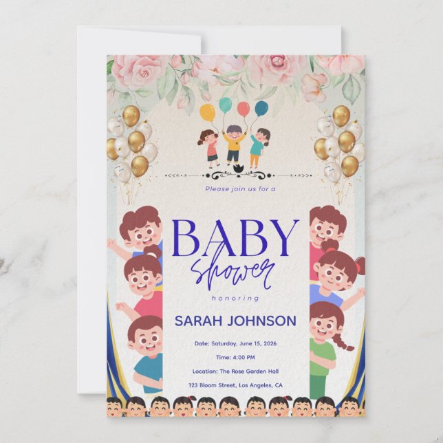 Invitation de Baby Shower Élégante | Floral Élégan (Devant)