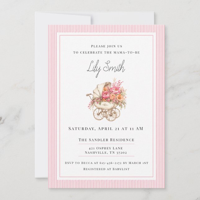 Invitation de baby shower élégante rose (Devant)