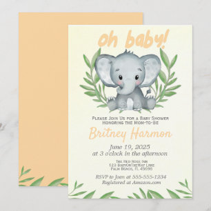 Invitation de Baby Shower Éléphant à la Végétation