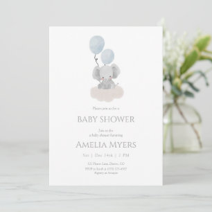 Invitation de Baby Shower Éléphant Bleu sur un Nua