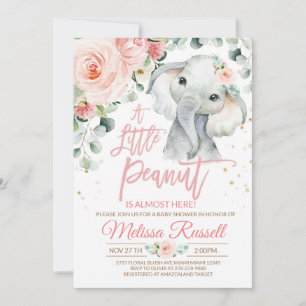 Invitation de Baby Shower éléphant fille, Safari R