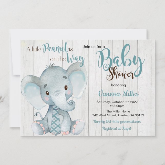 Invitation de Baby Shower Éléphant par Courrier (Devant)