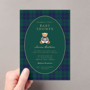 Invitation de baby shower en acrylique à carreaux 