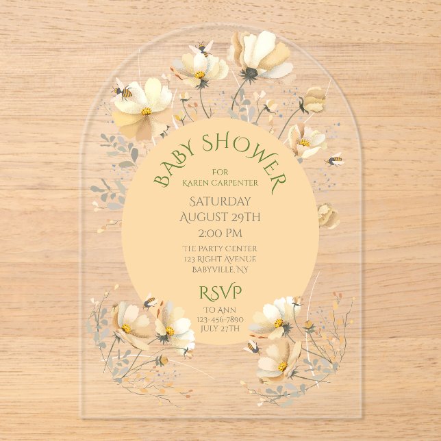 Invitation de Baby Shower en Acrylique Arc Bee's M (Recto)