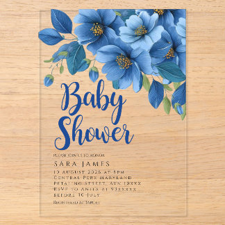 Invitation de baby shower en acrylique florale azu