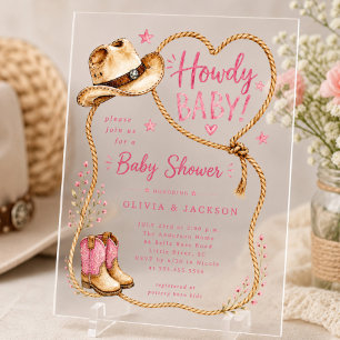 Invitation de Baby Shower en Acrylique Howdy Cowgi