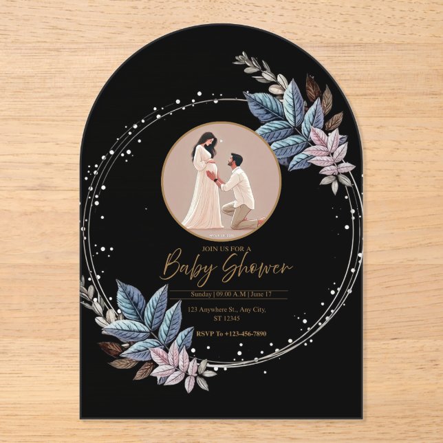 Invitation de baby shower en acrylique noir (Recto)