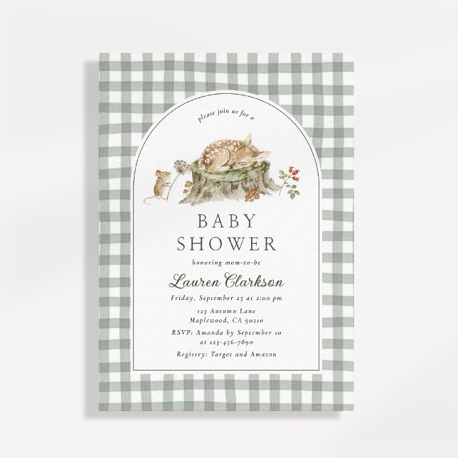 Invitation de baby shower en bois de gingham vert (Créateur téléchargé)